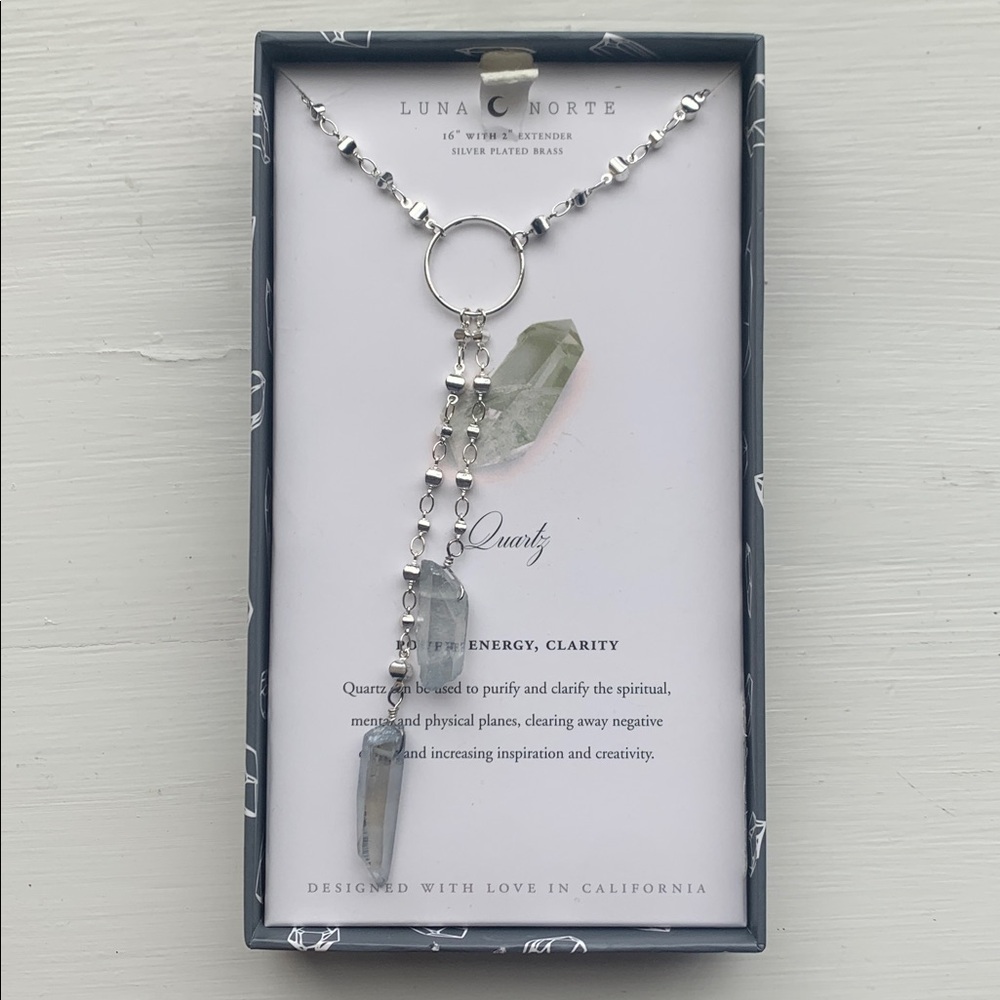 Luna Norte Silver Necklace with Quartz Crystal Pendants